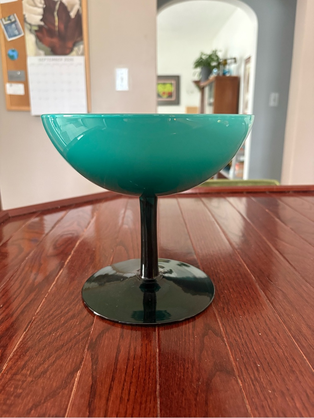 Vintage Teal Coup Art Glass Compote